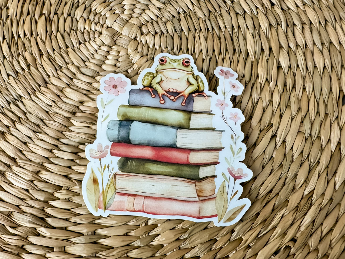 Frog on Books Sticker