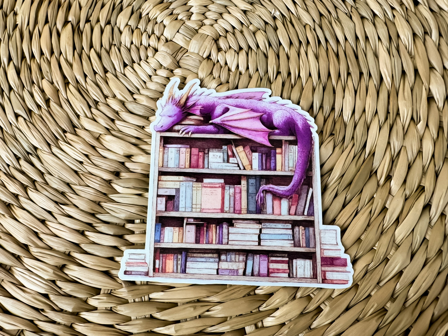 Dragon on Bookshelf Vinyl Sticker