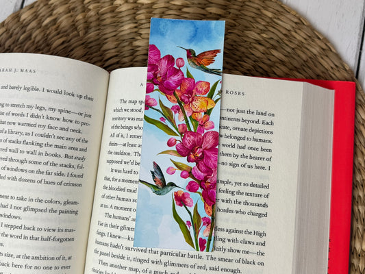 Watercolor Hummingbirds and Orchids Bookmark