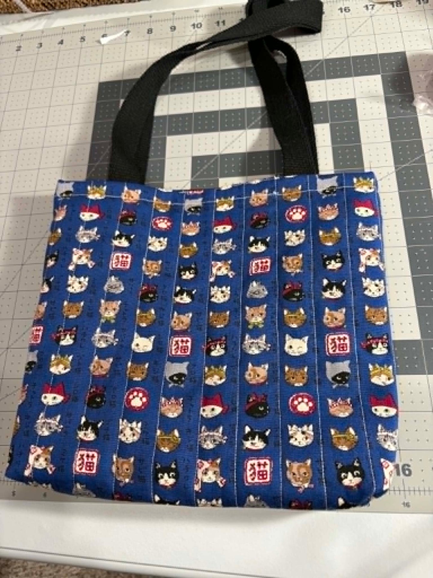 Navy Cat Quilted Tote Bag