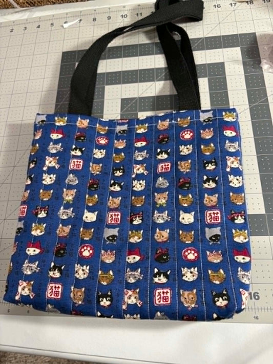 Navy Cat Quilted Tote Bag