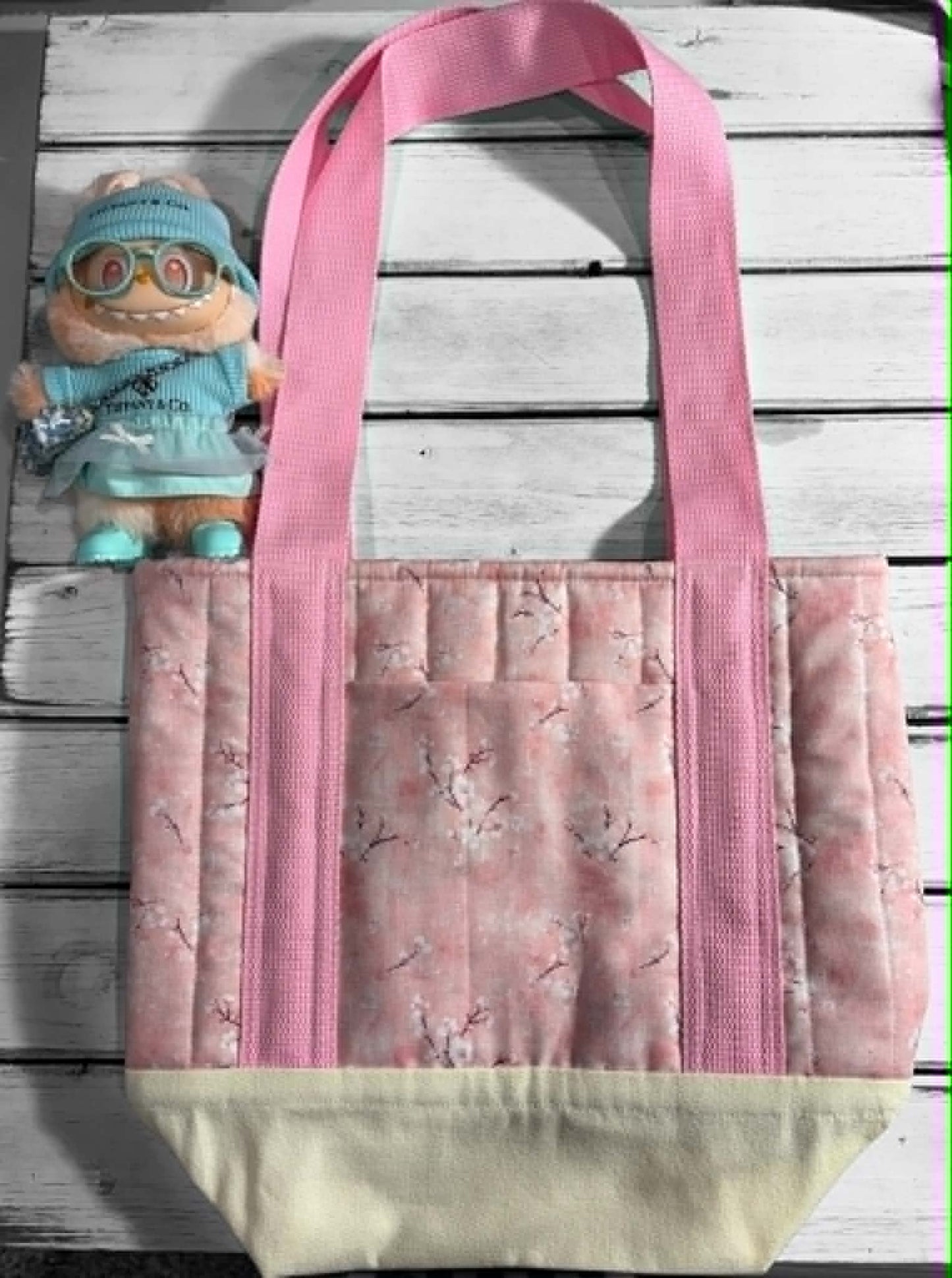 Pink Cherry Blossom Quilted Tote Bag