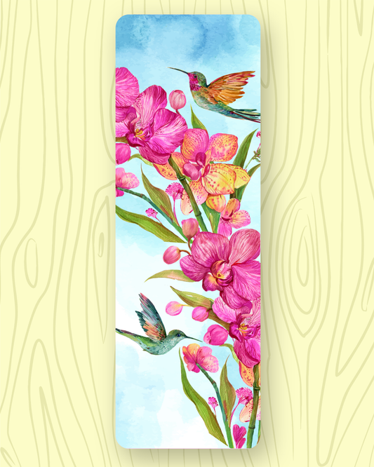 Watercolor Hummingbirds and Orchids Bookmark