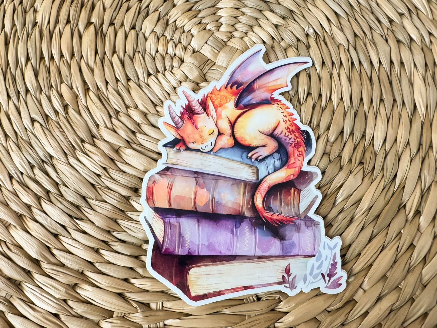 Baby Dragon on Books Vinyl Sticker