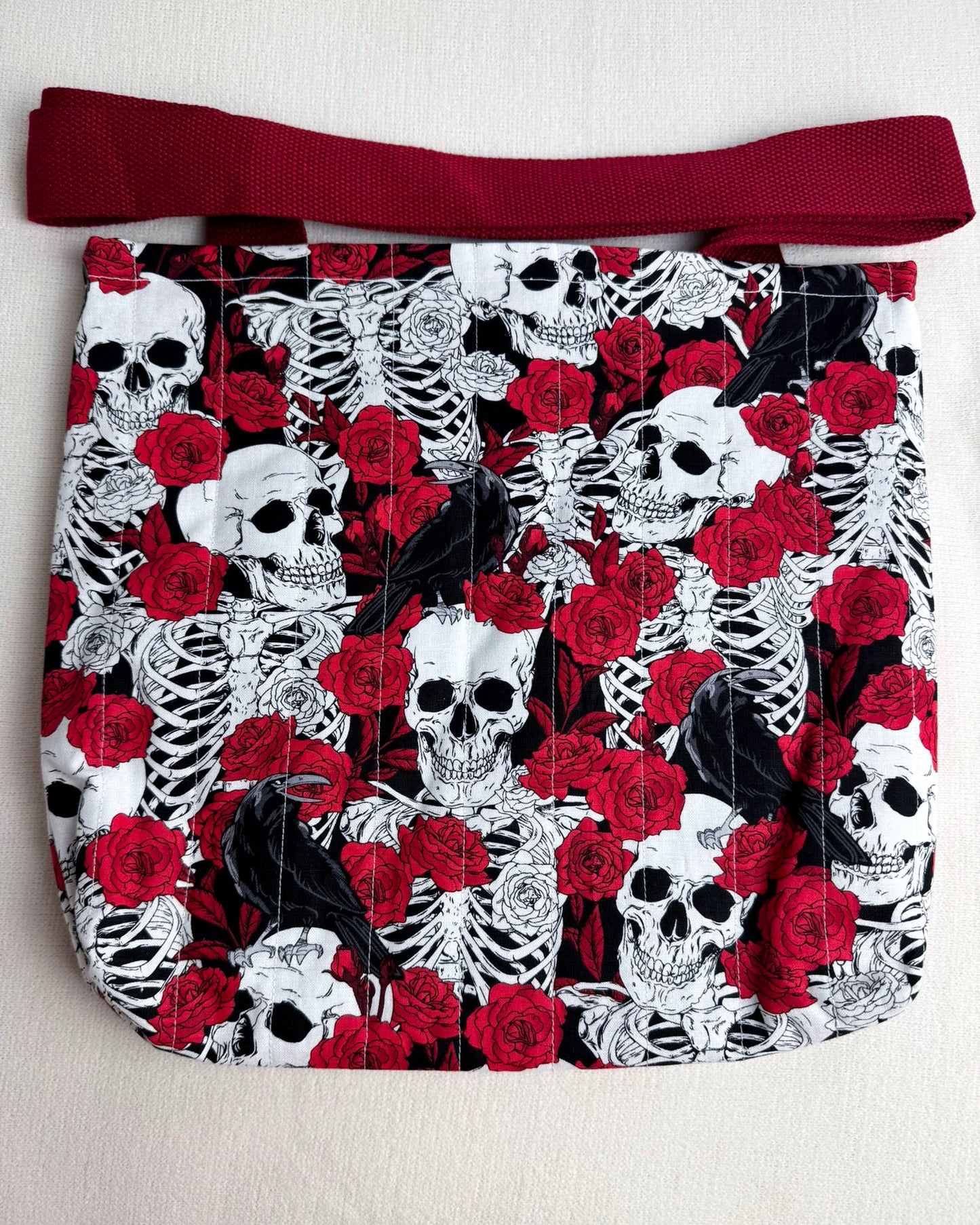 Skull and Rose Quilted Tote Bag