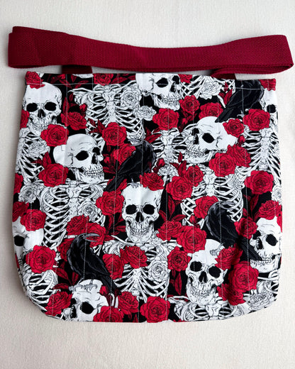 Skull and Rose Quilted Tote Bag
