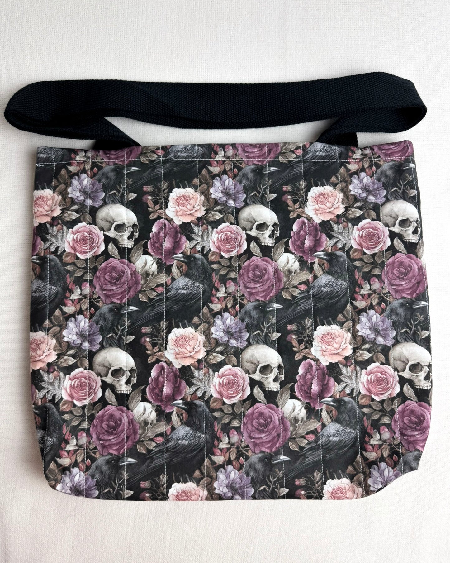 Ravens and Skulls Quilted Tote Bag