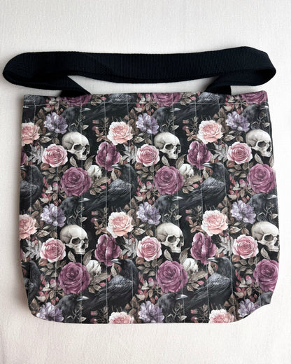 Ravens and Skulls Quilted Tote Bag