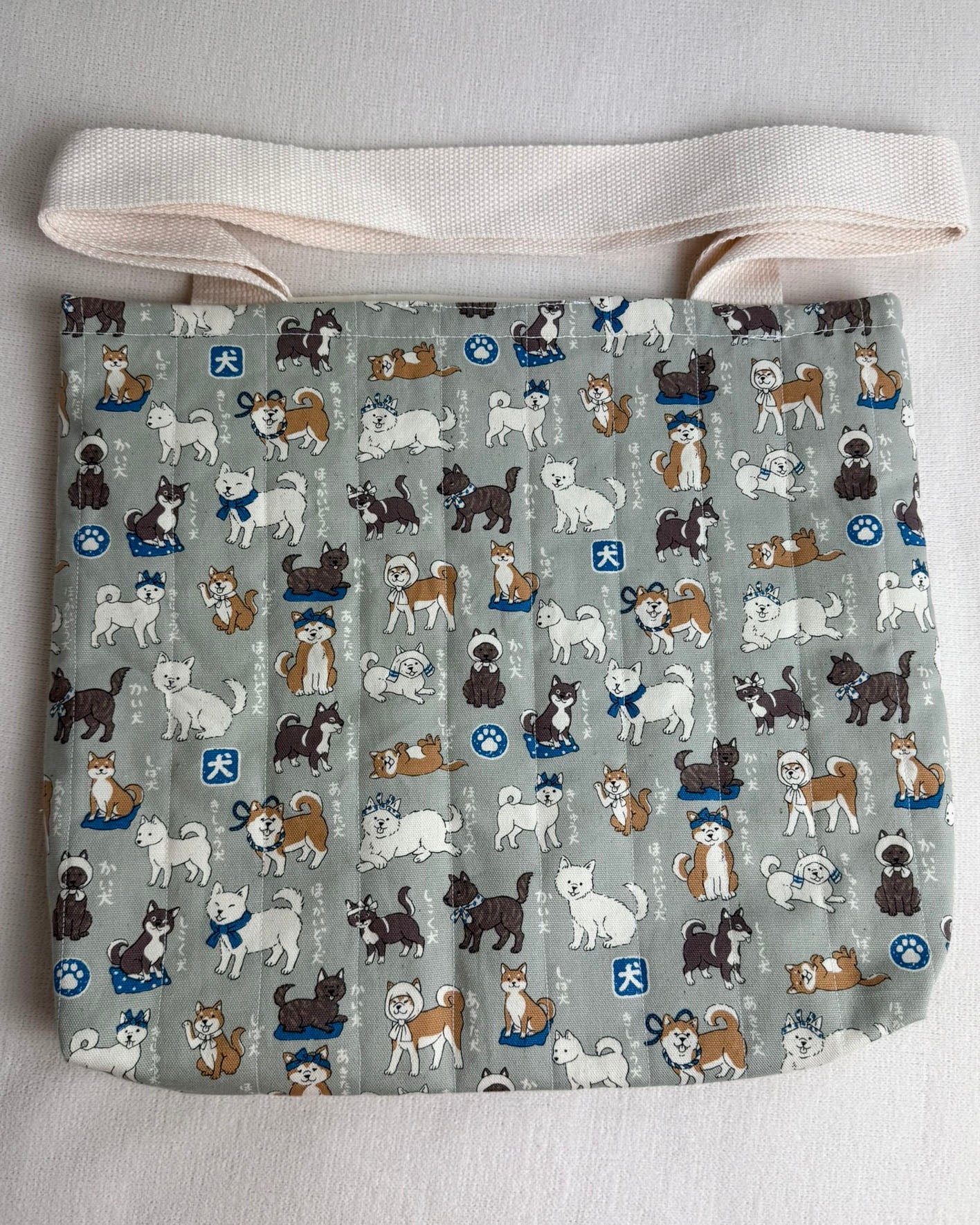 Shiba Inu Gray Quilted Tote Bag