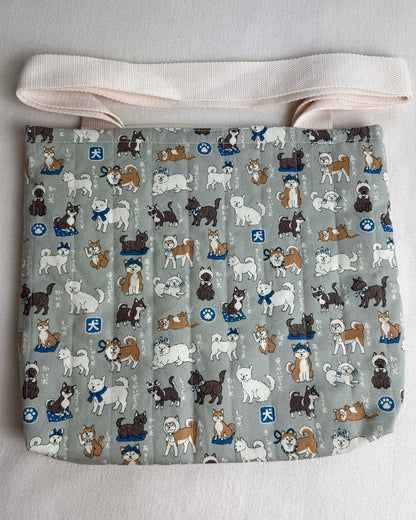 Shiba Inu Gray Quilted Tote Bag