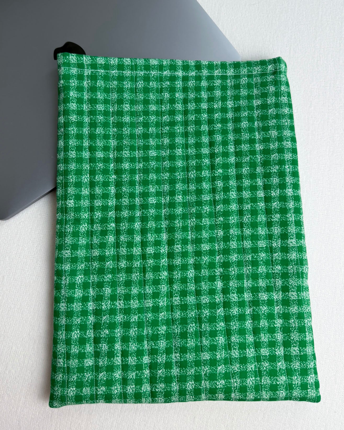 Green Checkered Quilted Laptop Sleeve