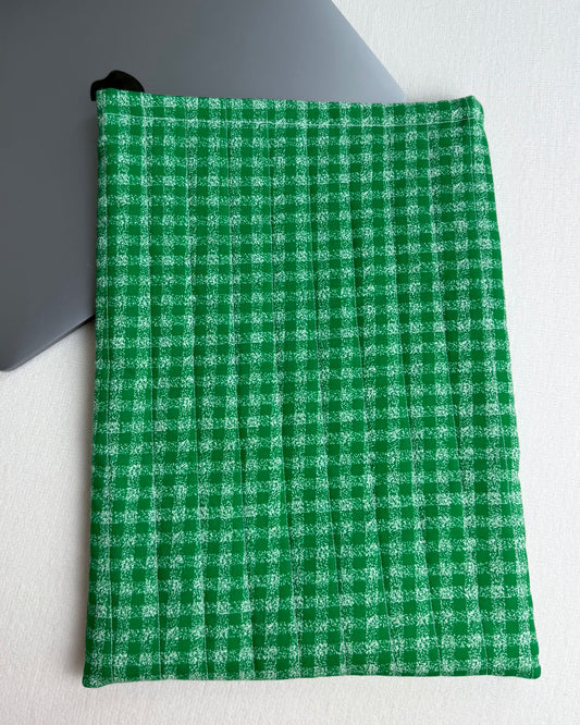 Green Checkered Quilted Laptop Sleeve