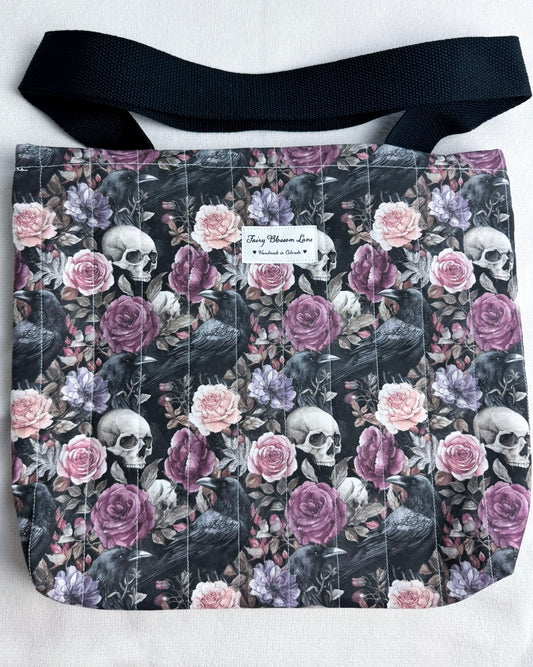 Ravens and Skulls Quilted Tote Bag