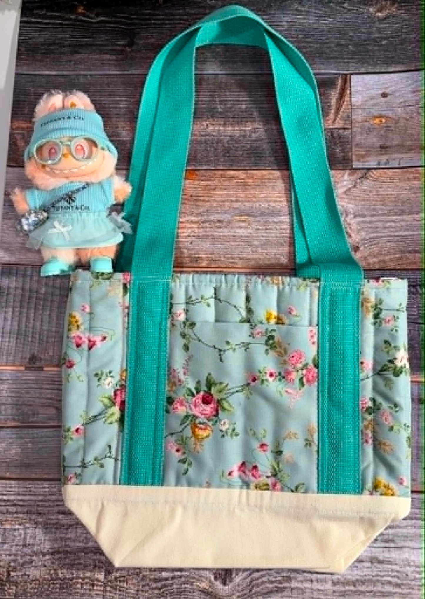 Light Blue Flowers Quilted Tote Bag