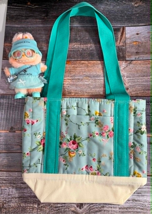 Light Blue Flowers Quilted Tote Bag